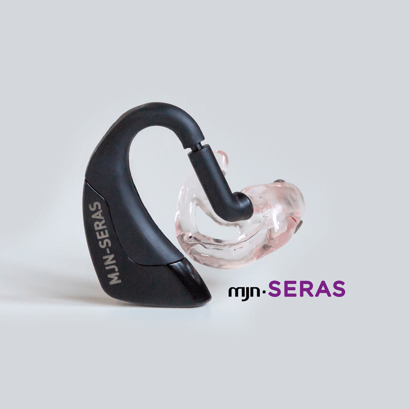 The mjn-SERAS earpiece and logo