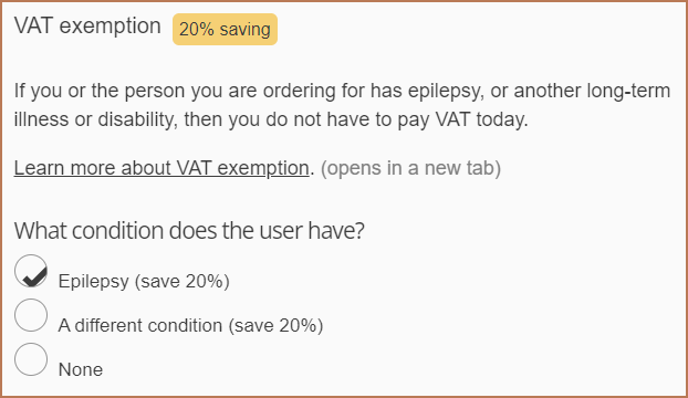 A screenshot of the VAT exemption question in our checkout